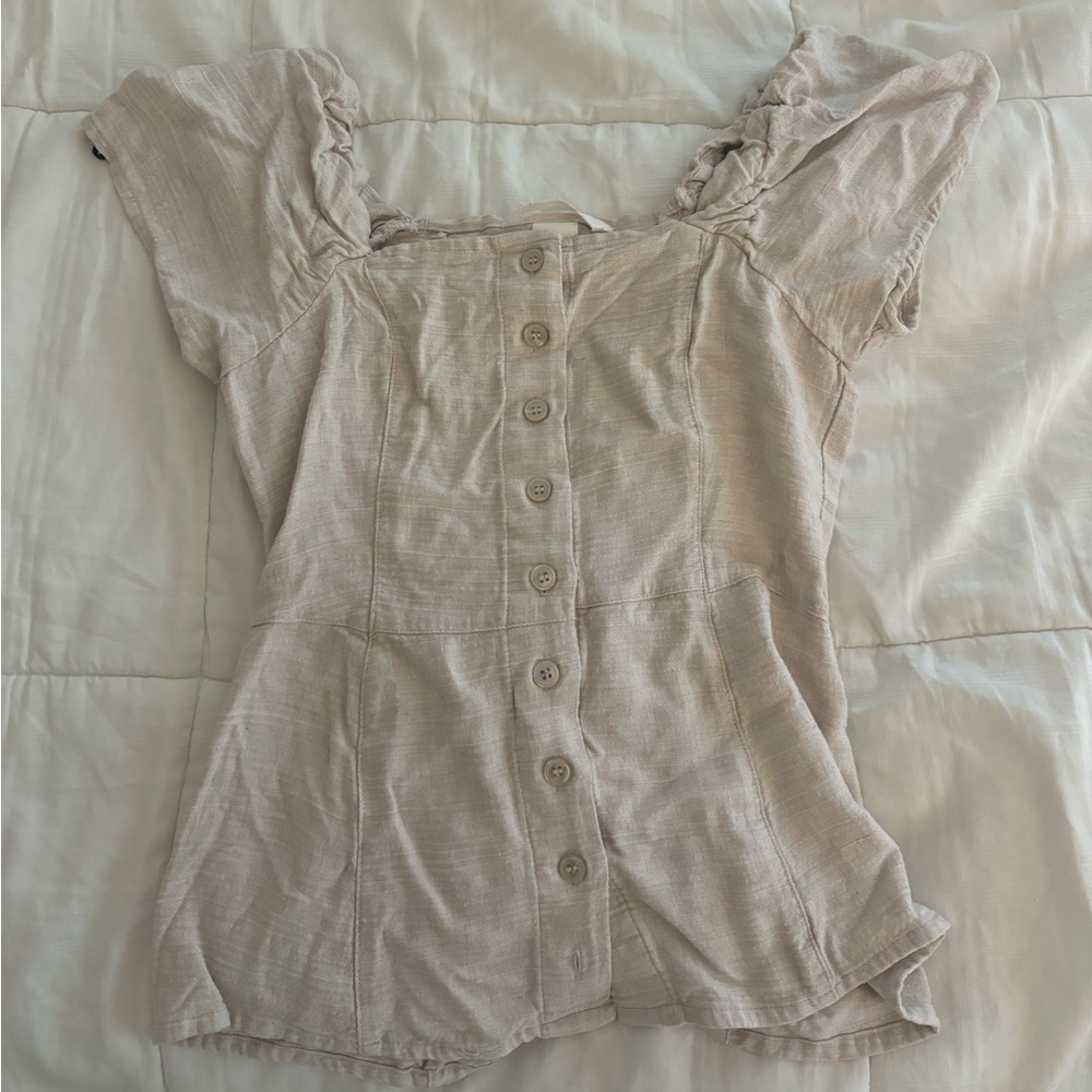 H&M Light Beige Button-Front Blouse